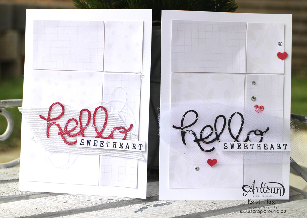 Stamping & Blogging DT Sketch91 Karte "hello sweetheart" mit SAB Designerpapier "Zauberhaft" und Thinlits "Grüße"